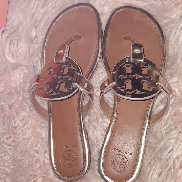 Tory Burch Silver and Tan Sandals - Picture 2 of 7